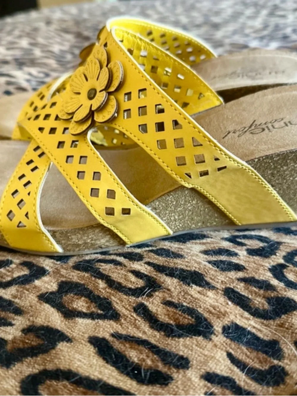 Yellow Annie Comfort Floral Leather Slide Sandals
